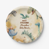 Waterverf Cute Dinosaur Greenery Boy Baby shower Papieren Bordje (Voorkant)