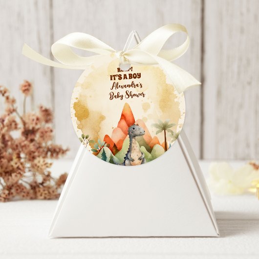 Waterverf Cute Dinosaur Greenery Boy Baby shower Ronde Sticker