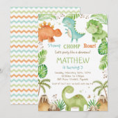 Waterverf Cute Dinosaur Greenery Boy Birthday Kaart (Voorkant / Achterkant)