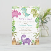 Waterverf Cute Dinosaur Greenery Girl Baby shower Kaart (Staand voorkant)