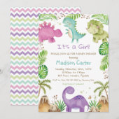 Waterverf Cute Dinosaur Greenery Girl Baby shower Kaart (Voorkant / Achterkant)