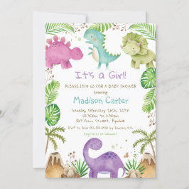 Waterverf Cute Dinosaur Greenery Girl Baby shower Kaart