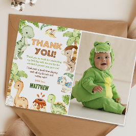 Waterverf Cute Dinosaur Groene Verjaardagsfoto Bedankkaart