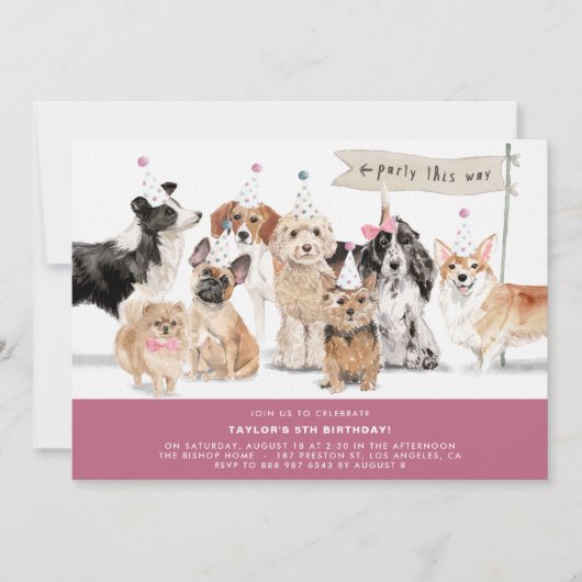  Waterverf Cute Dogs Burgundy Birthday Kaart (Voorkant)