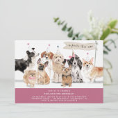  Waterverf Cute Dogs Burgundy Birthday Kaart (Staand voorkant)
