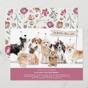 Waterverf Cute Dogs Burgundy Birthday Kaart