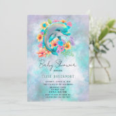 Waterverf Cute Dolphin en Florals Baby shower Kaart (Staand voorkant)