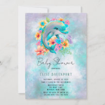 Waterverf Cute Dolphin en Florals Baby shower