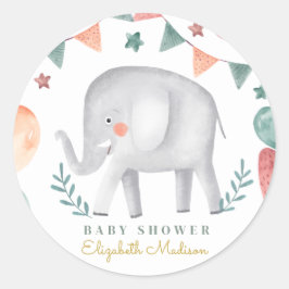 Waterverf Cute Elephant Baby shower Ronde Sticker