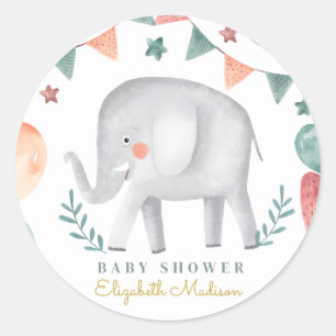 Waterverf Cute Elephant Baby shower Ronde Sticker