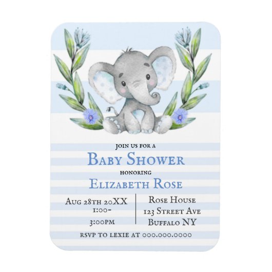 Waterverf Cute Elephant Boy Baby shower nodigt Magneet (Verticaal)