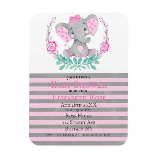 Waterverf Cute Elephant Girl Baby shower Invites Magneet (Verticaal)