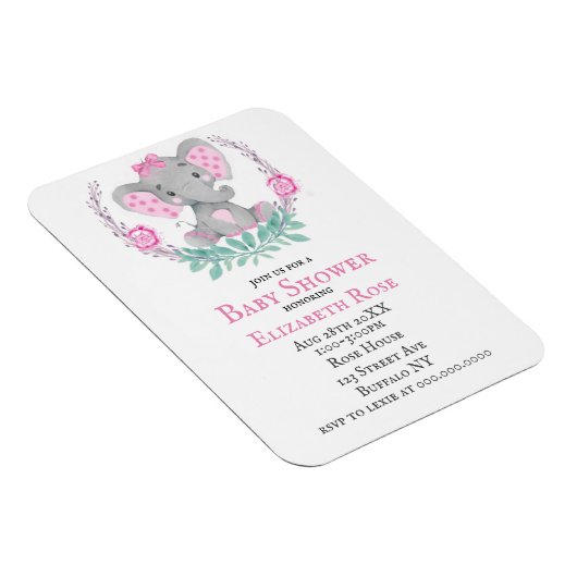 Waterverf Cute Elephant Girl Baby shower Invites Magneet (Rechterzijde)