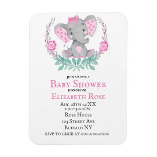 Waterverf Cute Elephant Girl Baby shower Invites Magneet