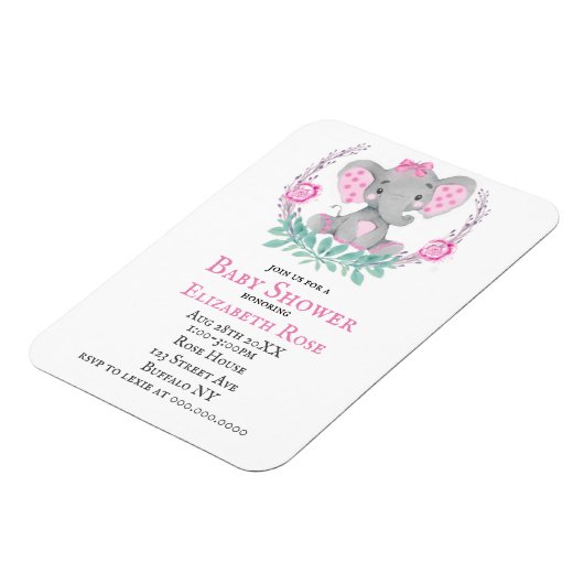 Waterverf Cute Elephant Girl Baby shower Invites Magneet (Linkerzijde)