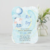 Waterverf Cute Elephant Nautical Boy Baby shower Kaart (Staand voorkant)