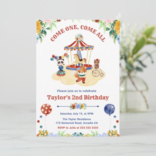 Waterverf Cute Floral Circus Carnival Birthday Kaart (Staand voorkant)