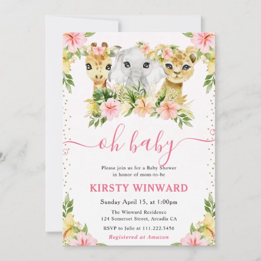 Waterverf Cute Floral Oerwoud Animals Baby shower Kaart (Voorkant)