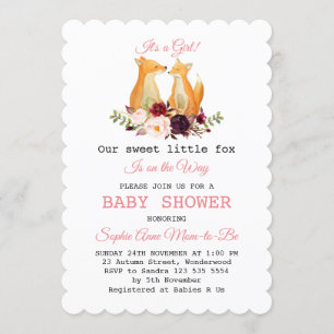 Waterverf Cute Foxes Woodland Girl Baby shower Kaart