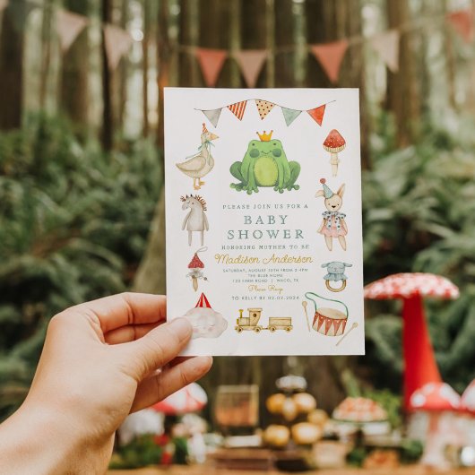 Waterverf Cute Frog Baby shower Invitation Kaart