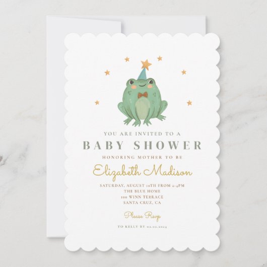 Waterverf Cute Frog Baby shower Invitation Kaart (Voorkant)