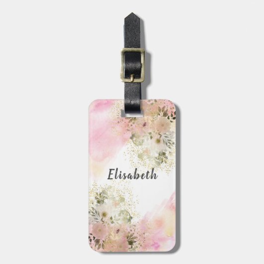 Waterverf Cute girly boho floral personalized Lug Bagagelabel (Voorkant verticaal)