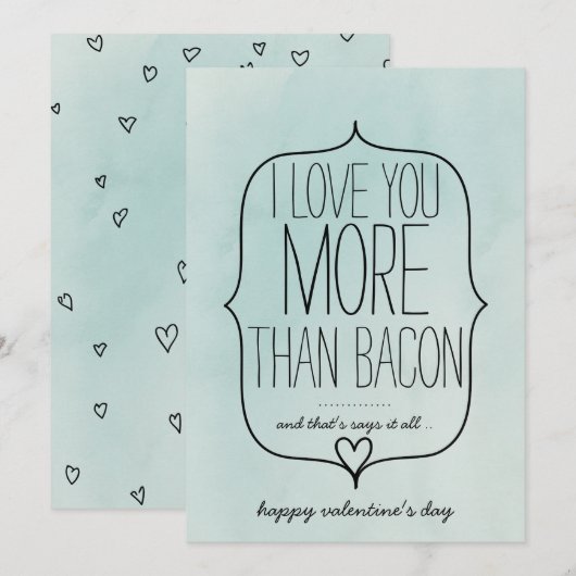 Waterverf Cute Heart Funny Bacon Valentijnsdag Feestdagenkaart (Voorkant / Achterkant)