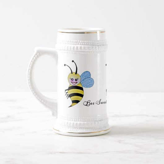 Waterverf Cute Honey Bee met Happy Smile Bierpul (Links)