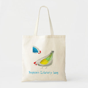 Waterverf cute kip bibliotheek naam tote bag