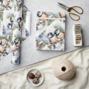 Waterverf Cute Kleine Mees Vogel Natuur Cadeaupapier
