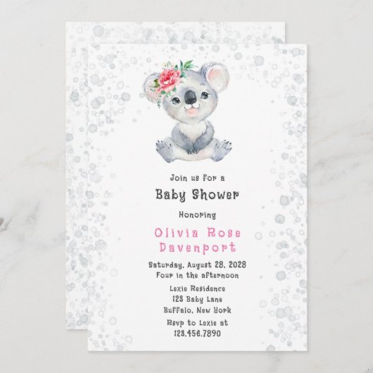 Waterverf Cute Koala Beer Alcohol Ink Baby shower Kaart (Voorkant / Achterkant)