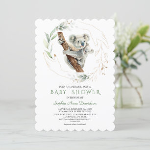 Waterverf Cute Koala Greenery Gold Baby shower Kaart