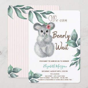 Waterverf Cute Koala Pink Striped Baby shower Kaart