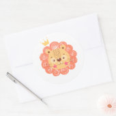 Waterverf Cute Lion Baby shower Ronde Sticker (Envelop)