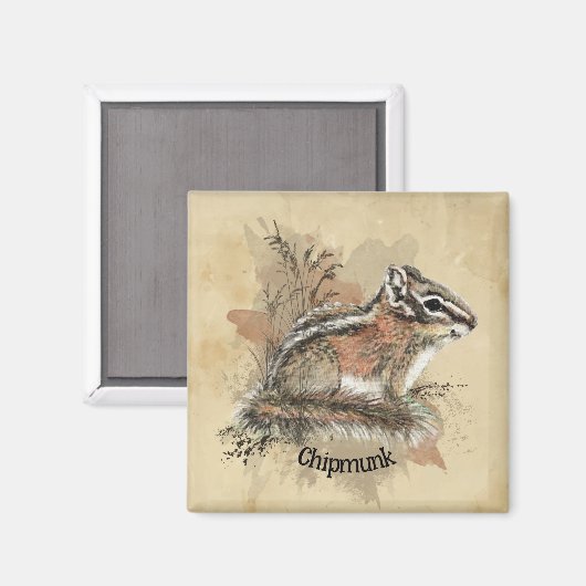 Waterverf Cute Little Chipmunk Animal Wildlife Magneet (Voorkant / Achterkant)