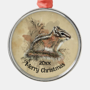 Waterverf Cute Little Chipmunk Animal Wildlife Metalen Ornament