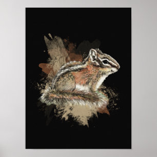 Waterverf Cute Little Chipmunk Animal Wildlife Poster
