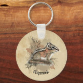 Waterverf Cute Little Chipmunk Animal Wildlife Sleutelhanger (Achterkant)