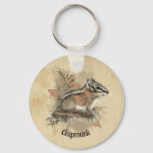 Waterverf Cute Little Chipmunk Animal Wildlife Sleutelhanger (Achterkant)