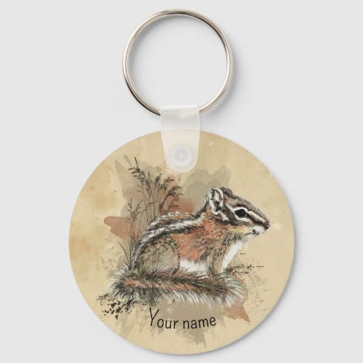Waterverf Cute Little Chipmunk Animal Wildlife Sleutelhanger (Voorkant)