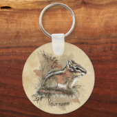 Waterverf Cute Little Chipmunk Animal Wildlife Sleutelhanger (Voorkant)