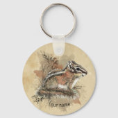 Waterverf Cute Little Chipmunk Animal Wildlife Sleutelhanger (Achterkant)