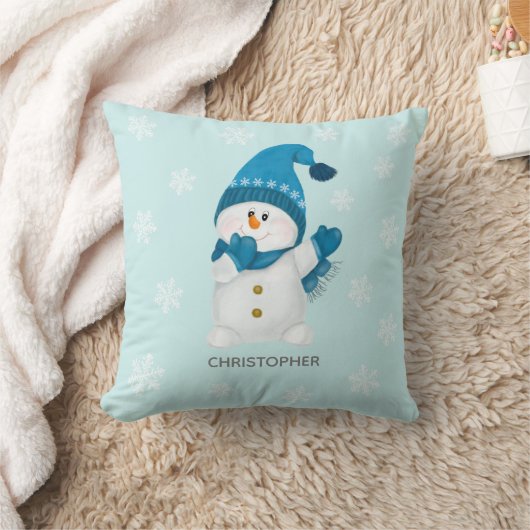 Waterverf Cute Little Snowman Beanie Blue Baby Kussen (Deken)