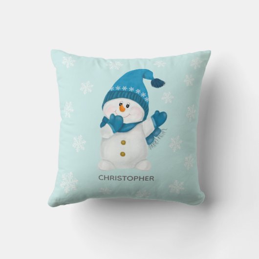 Waterverf Cute Little Snowman Beanie Blue Baby Kussen (Achterkant)