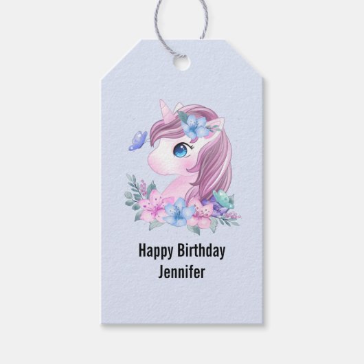 Waterverf Cute & Magical Baby Unicorn Birthday Cadeaulabel (Voorkant)