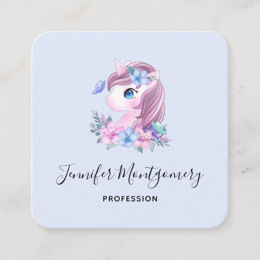 Waterverf Cute & Magical Baby Unicorn Vierkante Visitekaartje (Voorkant)