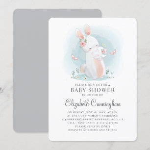 Waterverf Cute Mama Rabbit Baby shower Invitation Kaart