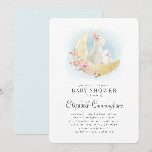 Waterverf Cute Mama Rabbit Baby shower Invitation Kaart (Voorkant / Achterkant)