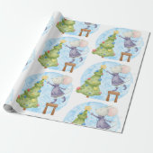 Waterverf Cute Mouse Droog kerstboom Cadeaupapier (Uitgerold)