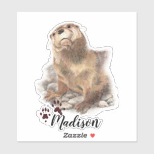Waterverf Cute Otter Animal Custom Name Sticker